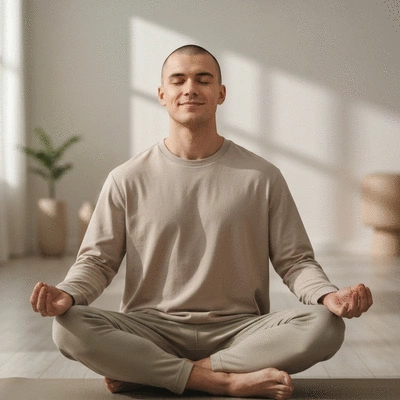 Person practicing mindfulness or meditation in a peaceful setting, clean image