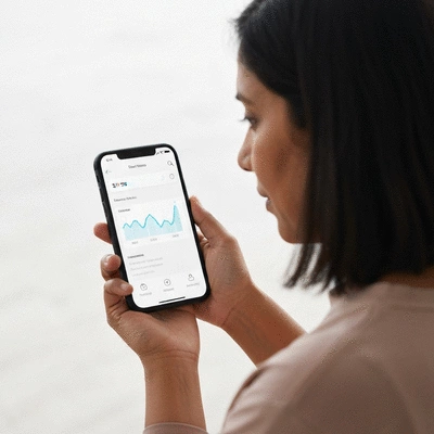 Person tracking stress levels on a smartphone app