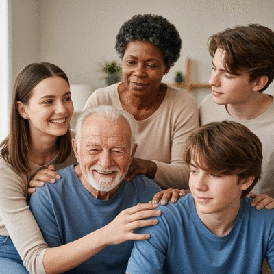 Diverse group of friends supporting each other, showing social connection