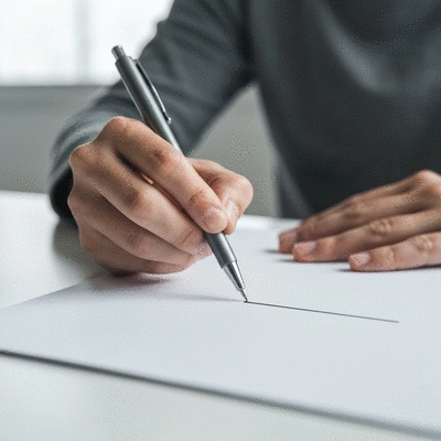 Person thoughtfully drawing a clear boundary line with a pen on a piece of paper, symbolizing personal limits and self-respect, clean image