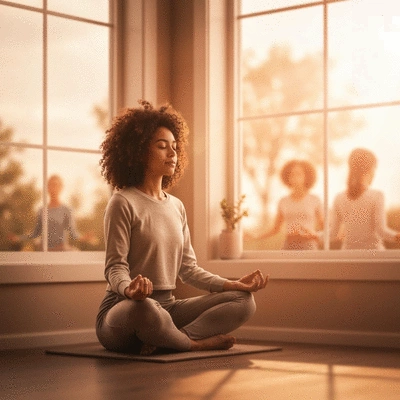 Person practicing self-care with a supportive community around them