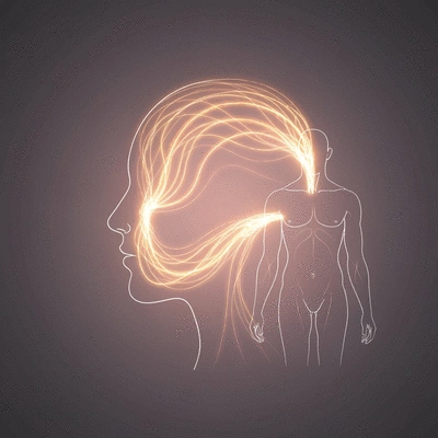 Abstract illustration of mind-body connection, showing intertwined elements of thought and physical well-being