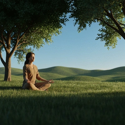 Person meditating in a serene environment, illustrating calm and mindfulness, no text, no words, no typography, 8K