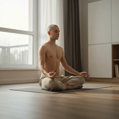 Person practicing mindful meditation as part of their daily routine, illustrating integration and consistency
