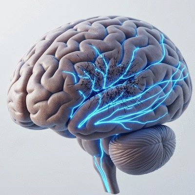 Brain showing neural connections and stress impacting neuroplasticity