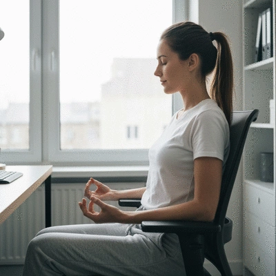 Remote worker managing stress with mindfulness techniques