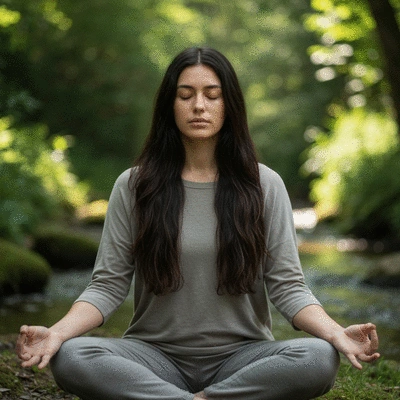 Person meditating to manage stress, serene environment