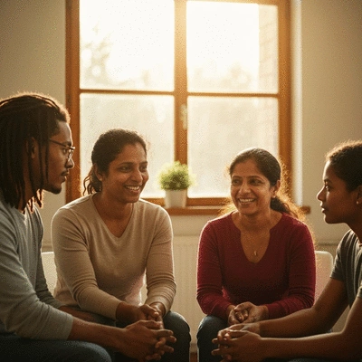 Diverse group of people in a support circle, sharing experiences and offering mutual encouragement