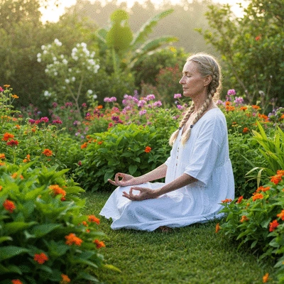 Person meditating in a peaceful setting